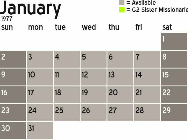 Missionary Dinner Calendar