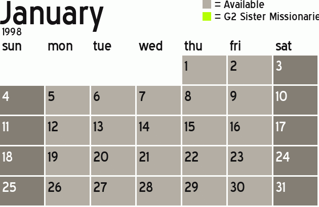 Missionary Dinner Calendar