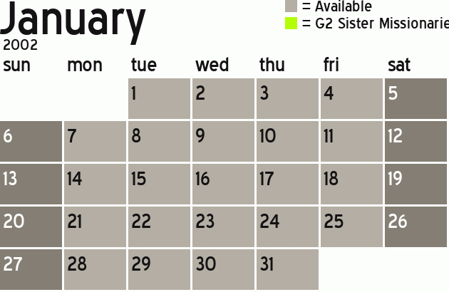 Missionary Dinner Calendar