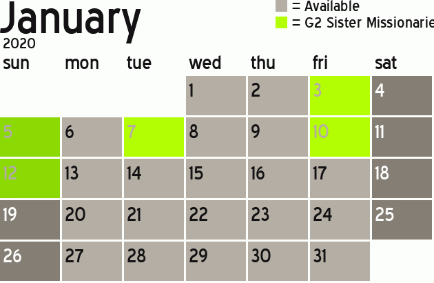 Missionary Dinner Calendar