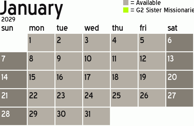 Missionary Dinner Calendar