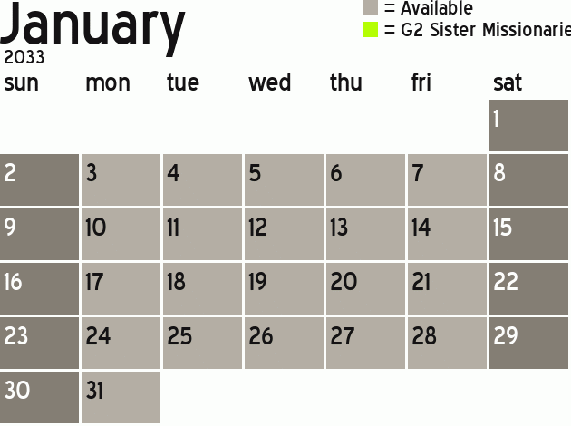 Missionary Dinner Calendar