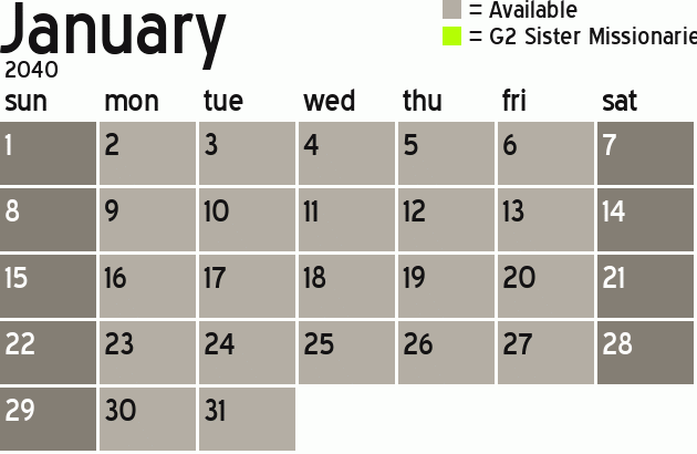 Missionary Dinner Calendar