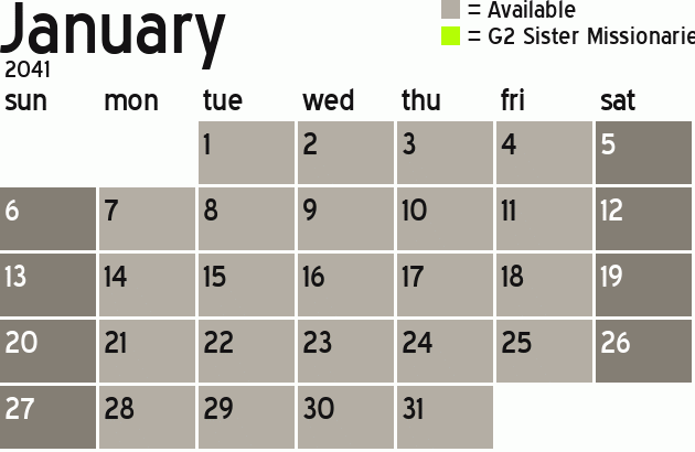 Missionary Dinner Calendar