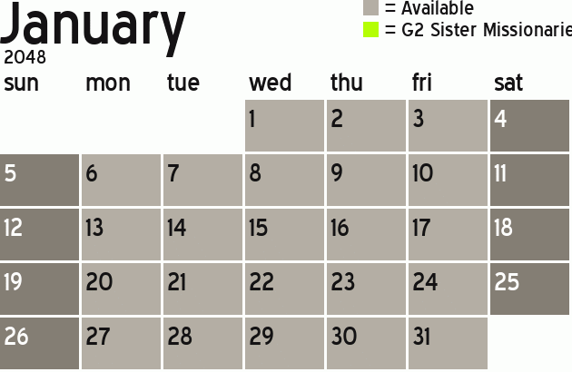 Missionary Dinner Calendar