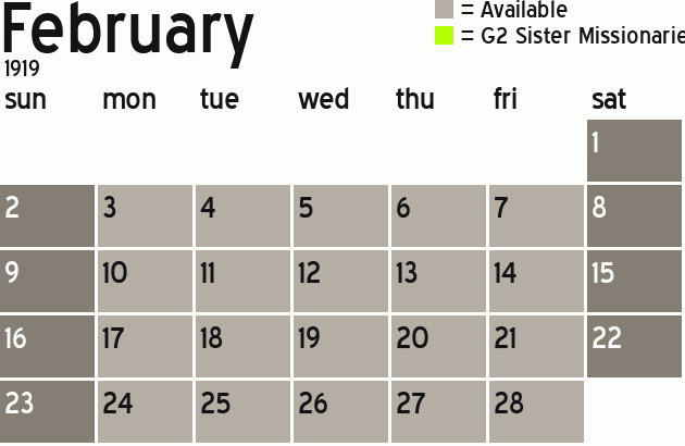 Missionary Dinner Calendar