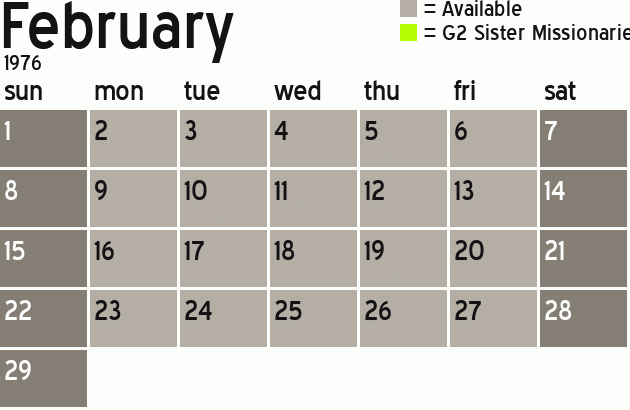 Missionary Dinner Calendar