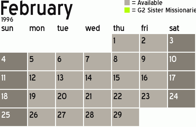 Missionary Dinner Calendar