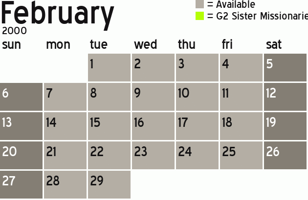 Missionary Dinner Calendar
