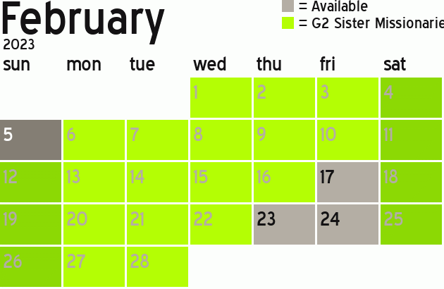 Missionary Dinner Calendar