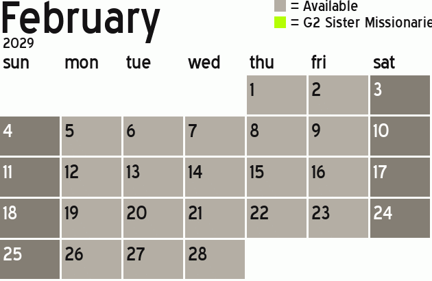Missionary Dinner Calendar