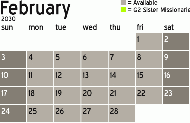 Missionary Dinner Calendar