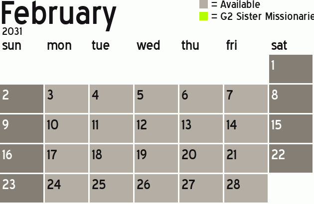 Missionary Dinner Calendar