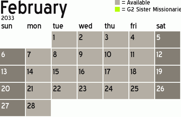 Missionary Dinner Calendar
