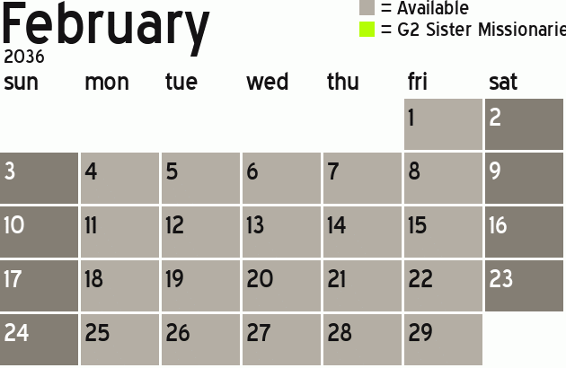 Missionary Dinner Calendar
