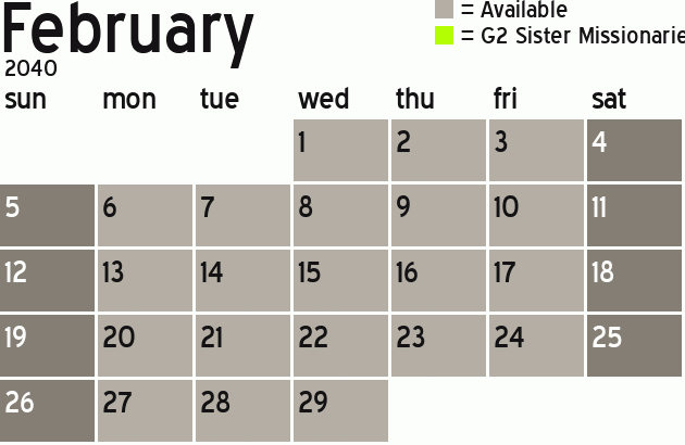 Missionary Dinner Calendar
