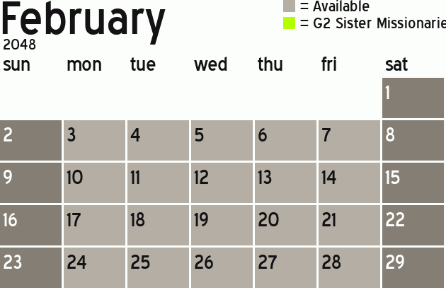 Missionary Dinner Calendar
