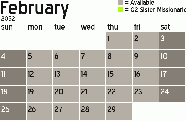 Missionary Dinner Calendar