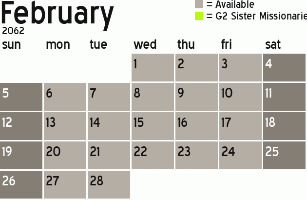 Missionary Dinner Calendar