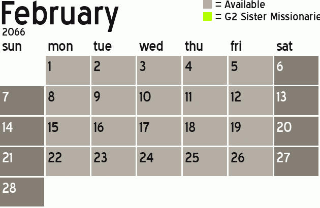 Missionary Dinner Calendar