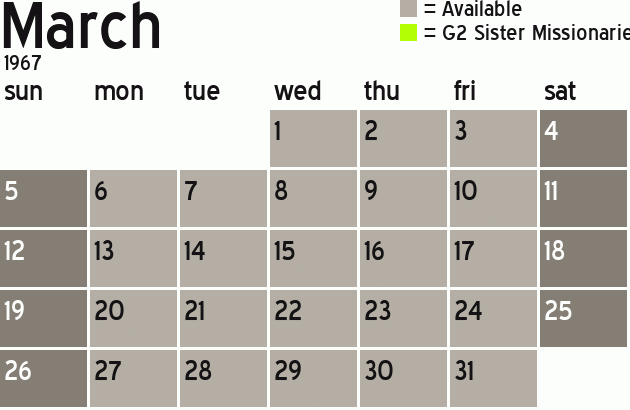 Missionary Dinner Calendar