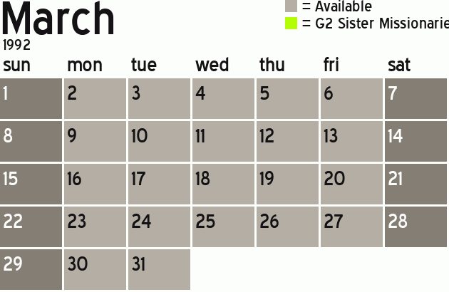 Missionary Dinner Calendar