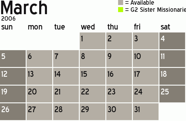 Missionary Dinner Calendar