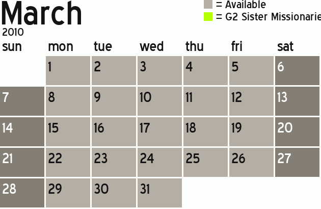 Missionary Dinner Calendar