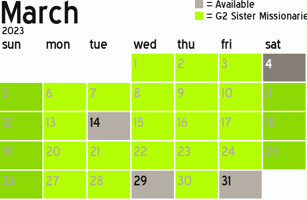 Missionary Dinner Calendar