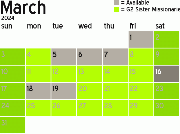 Missionary Dinner Calendar