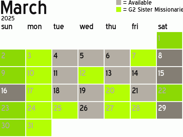 Missionary Dinner Calendar