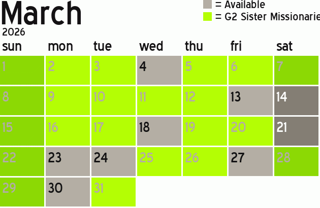 Missionary Dinner Calendar