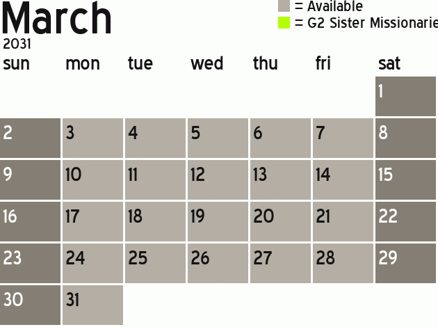 Missionary Dinner Calendar