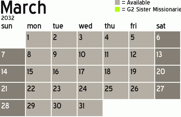 Missionary Dinner Calendar