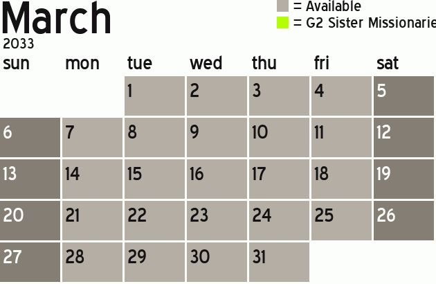 Missionary Dinner Calendar