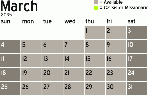 Missionary Dinner Calendar