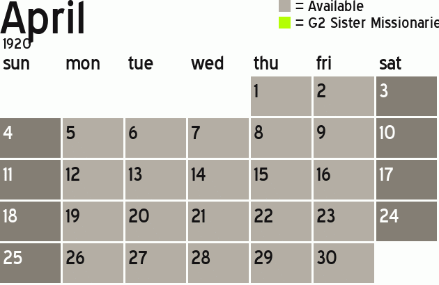Missionary Dinner Calendar
