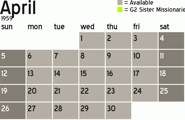 Missionary Dinner Calendar