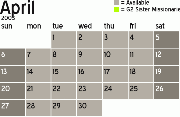 Missionary Dinner Calendar