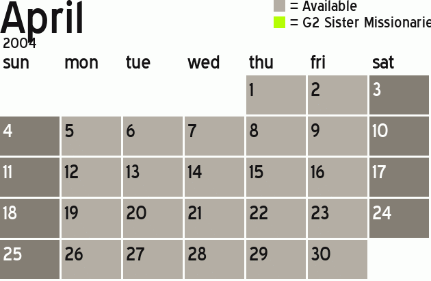Missionary Dinner Calendar