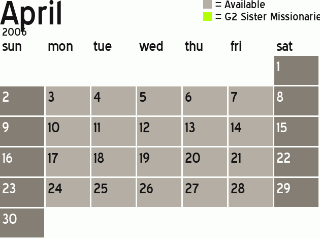 Missionary Dinner Calendar