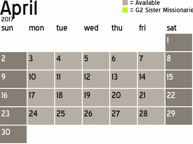 Missionary Dinner Calendar