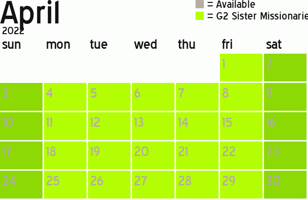 Missionary Dinner Calendar
