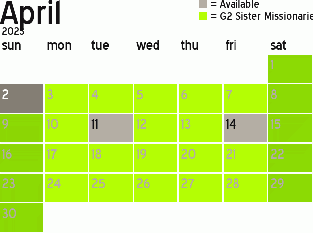 Missionary Dinner Calendar