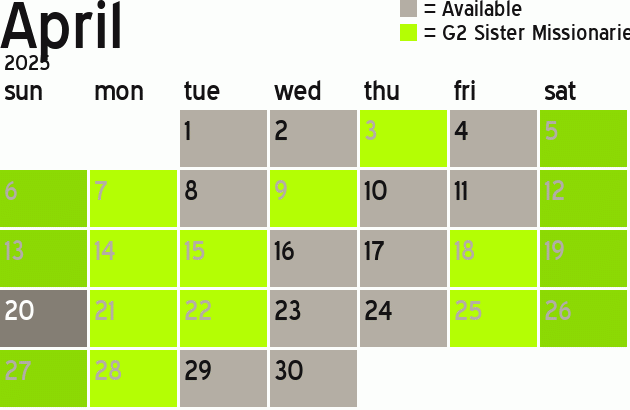 Missionary Dinner Calendar