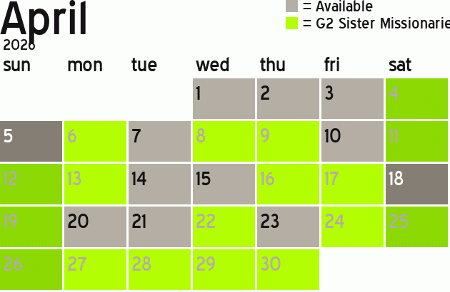 Missionary Dinner Calendar