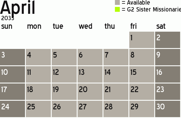 Missionary Dinner Calendar