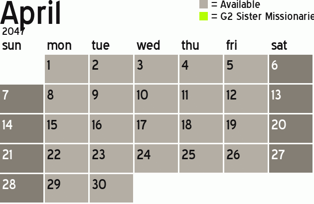 Missionary Dinner Calendar