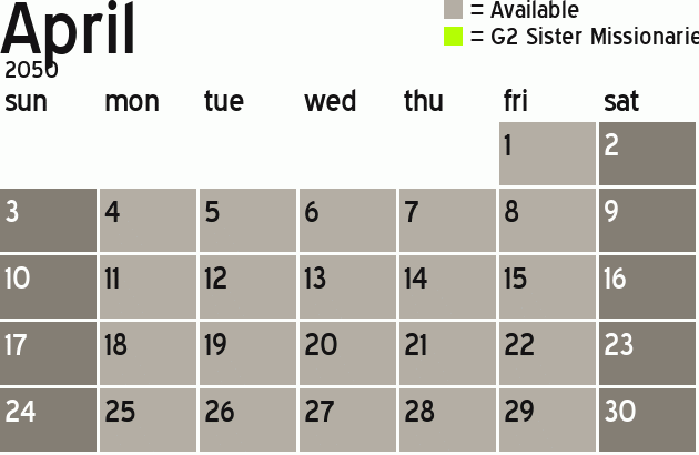 Missionary Dinner Calendar