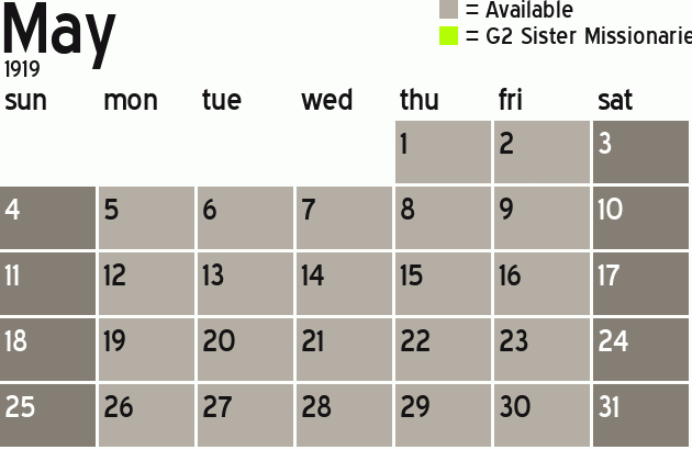 Missionary Dinner Calendar